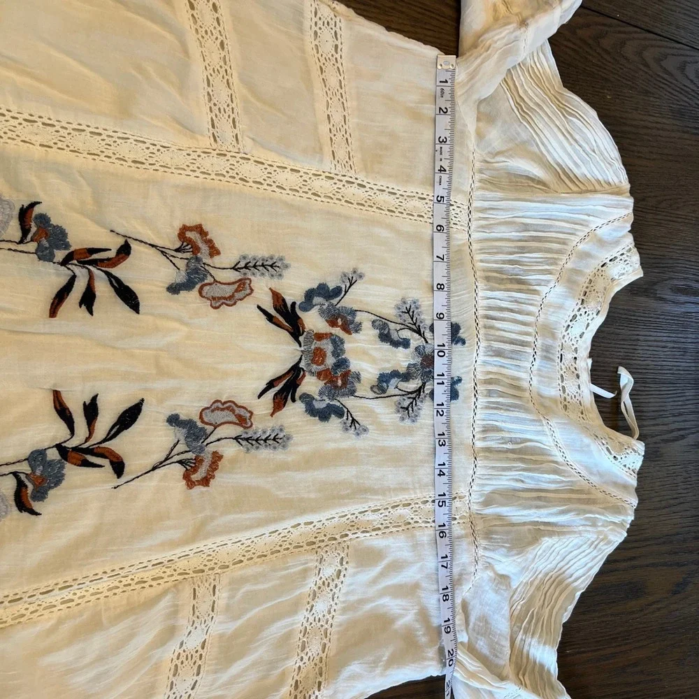Free People Tunic Dress Cotton Gauze Embroidered Lace Cream Boho  Cottagecore L